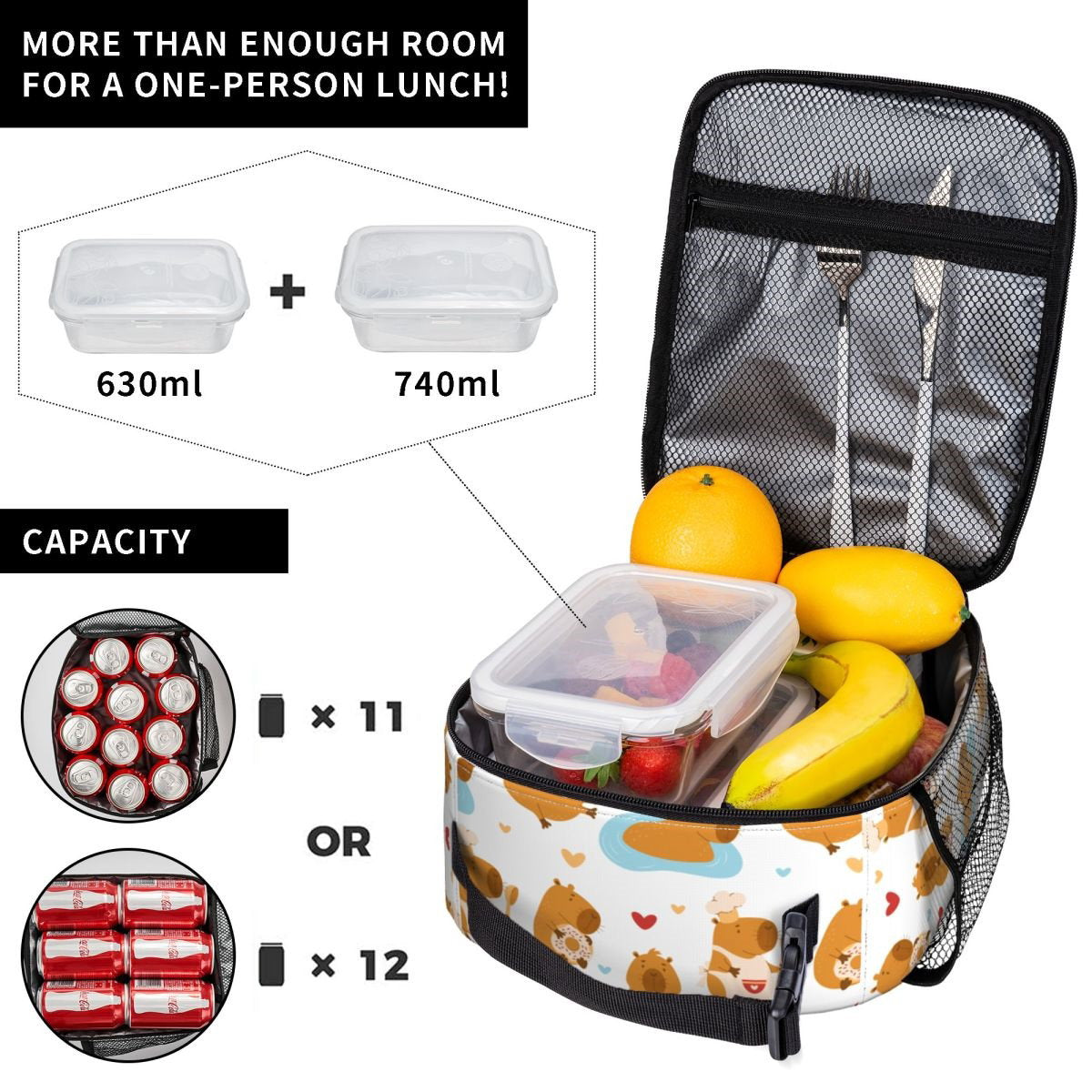 Capybara Lunch Bag Insulated Portable Lunch Tote - ChildAngle