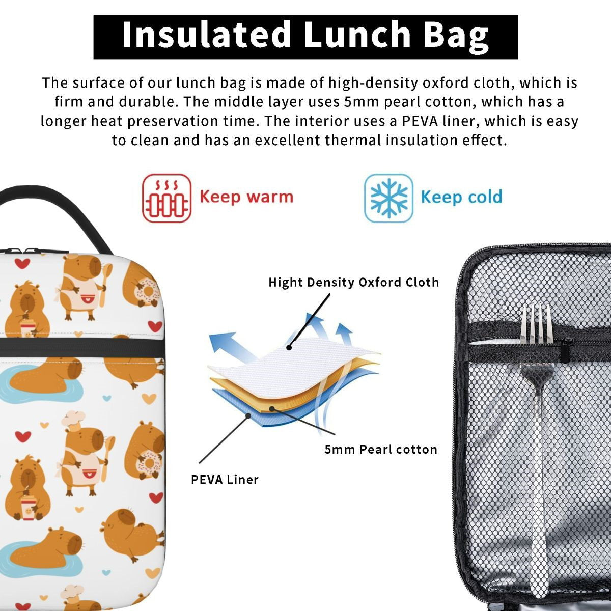 Capybara Lunch Bag Insulated Portable Lunch Tote - ChildAngle