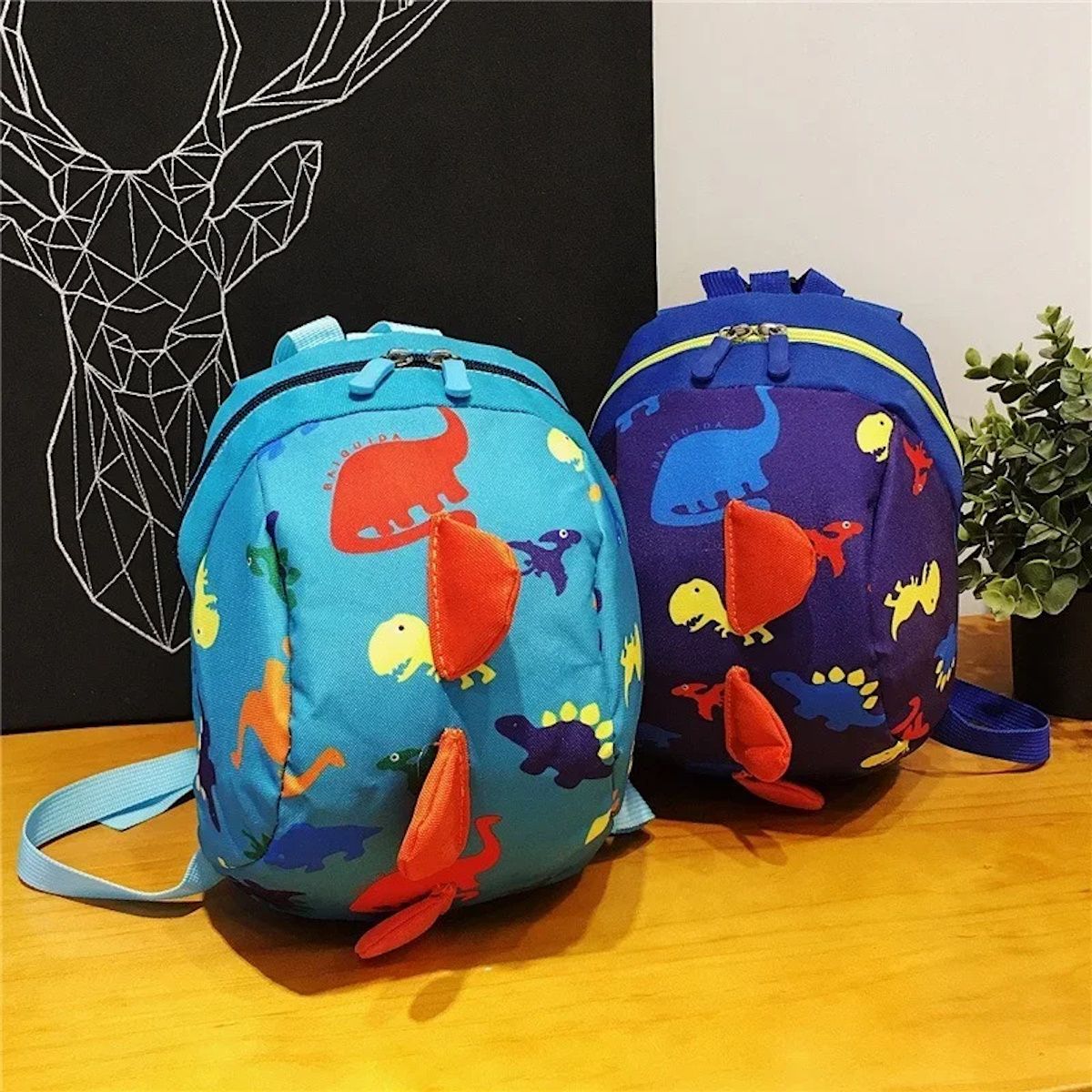 Cartoon 3D Dinosaur Kindergarten Backpack Toddlers Preschool Backpack with Leash - ChildAngle