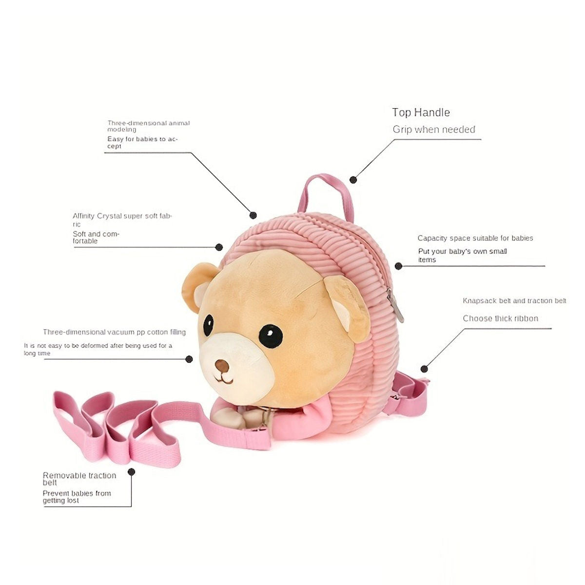 Cartoon 3D Plush Animal Kindergarten Backpack Toddlers Preschool Backpack with Leash - ChildAngle