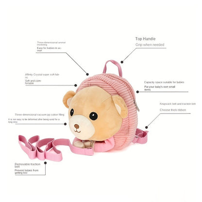 Cartoon 3D Plush Animal Kindergarten Backpack Toddlers Preschool Backpack with Leash - ChildAngle