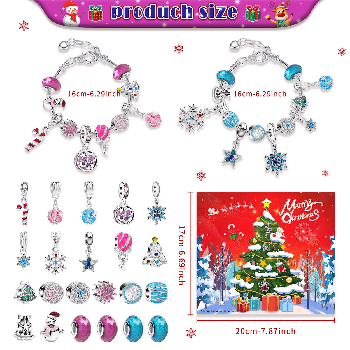 Charm Bracelet Advent Calendar Jewelry Advent Calendar Kids Advent Calendar Jewelry Set for Girls Christmas Calendar Bracelet - ChildAngle