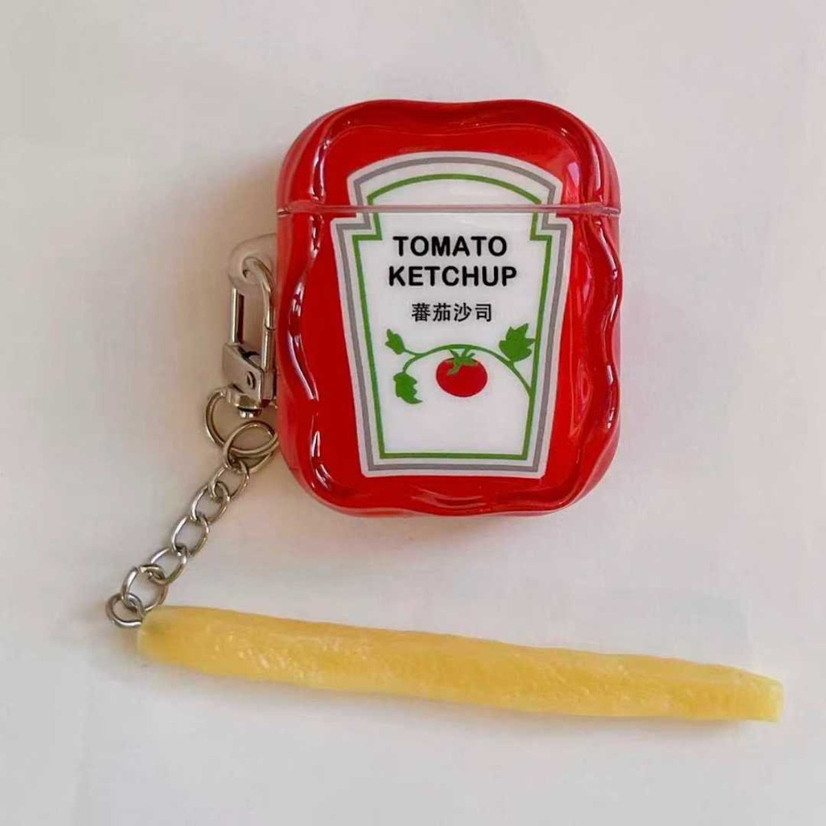 Yellow Chicken Nugget Airpods case with a textured surface - ChildAngle French Fries Chicken Nugget Hamburger Ketchup Sauces
