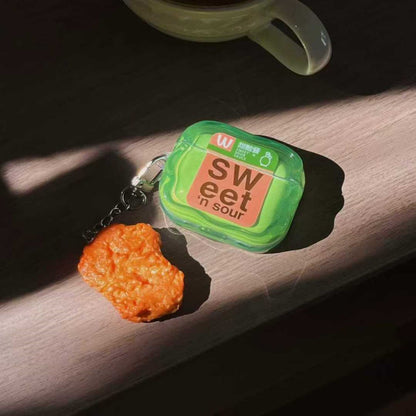 Yellow Chicken Nugget Airpods case with a textured surface - ChildAngle French Fries Chicken Nugget Hamburger Ketchup Sauces