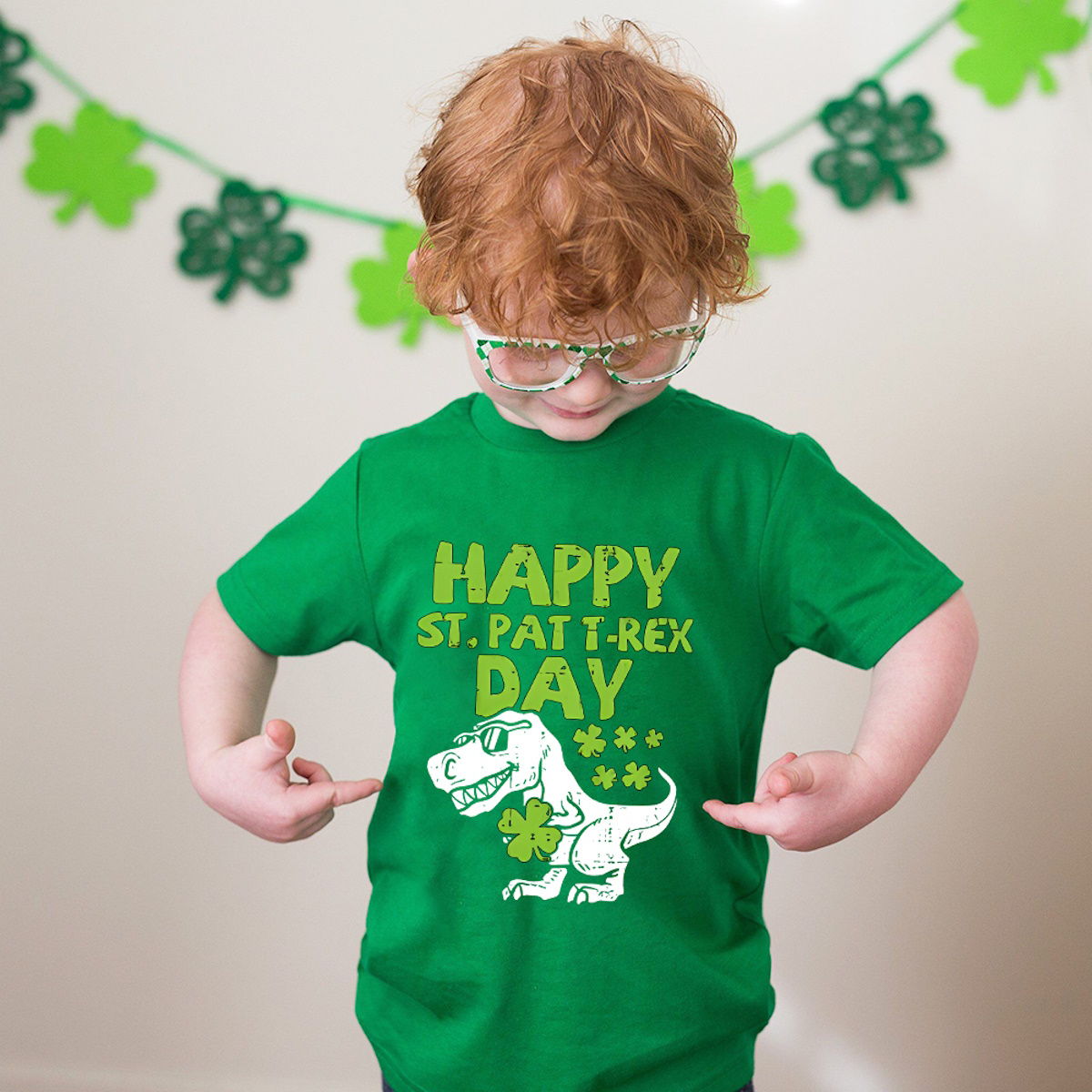 Green Dinosaur Childrens St. Patrick's Day Shirts - ChildAngle