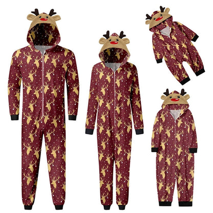 Set of matching Christmas-themed onesies with reindeer - ChildAngle Reindeer Family Matching Onesie Pajama Set