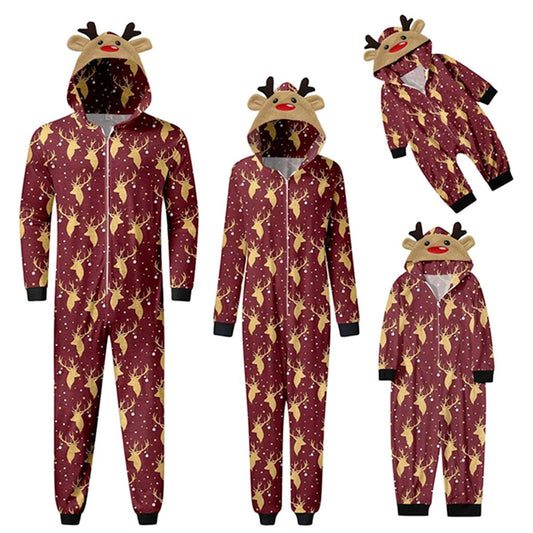Set of matching Christmas-themed onesies with reindeer - ChildAngle Reindeer Family Matching Onesie Pajama Set