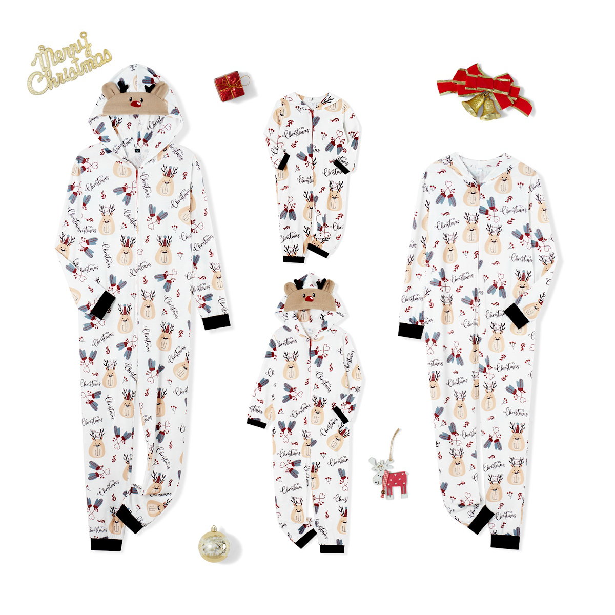 Set of matching Christmas-themed onesies with reindeer - ChildAngle Reindeer Family Matching Onesie Pajama Set