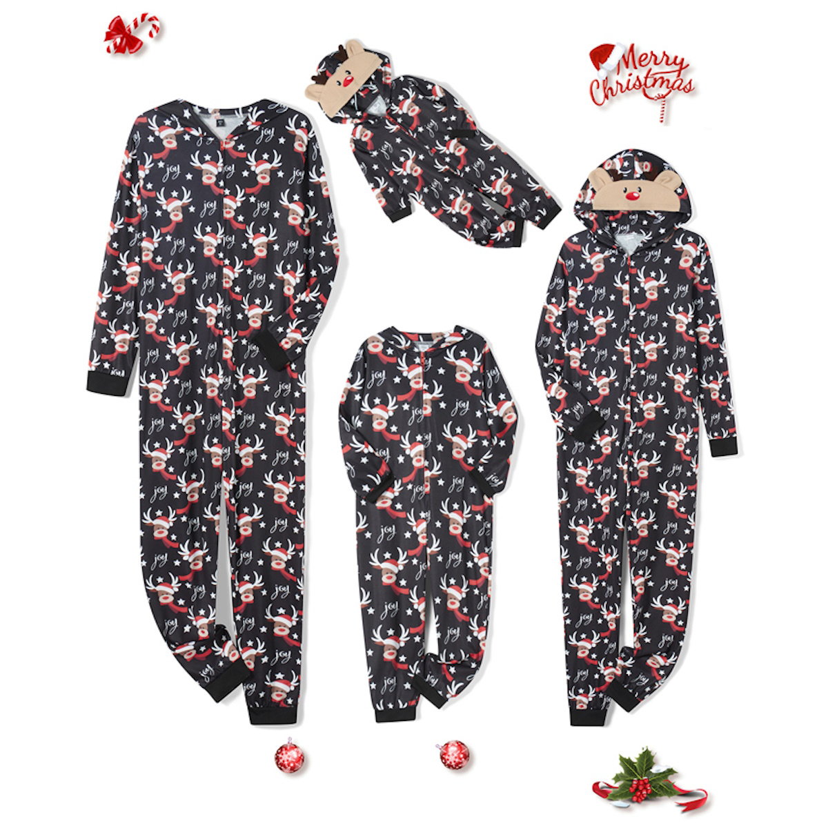 Set of matching Christmas-themed onesies with reindeer - ChildAngle Reindeer Family Matching Onesie Pajama Set