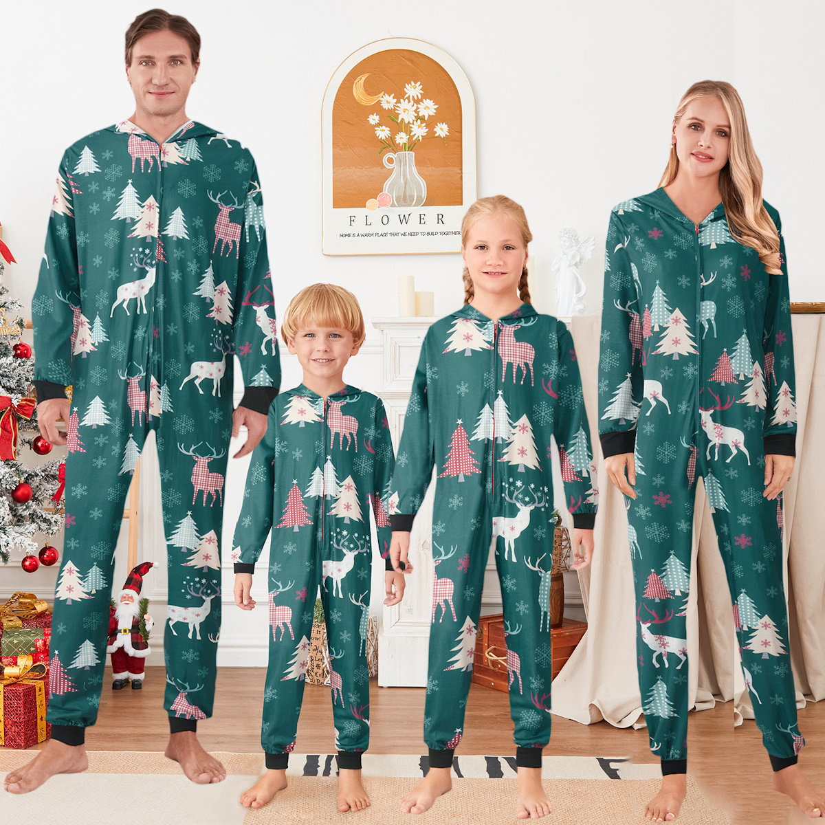 Reindeer Snowflake Christmas Tree Family matching Christmas-themed pajamas - ChildAngle