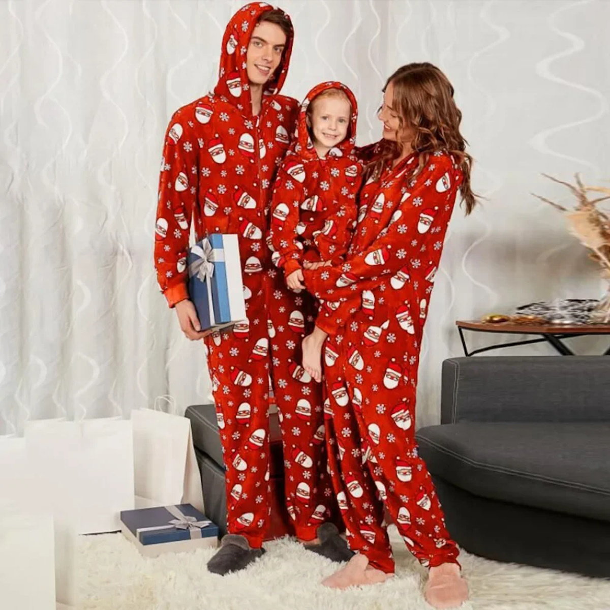 Family matching onesie santa claus Christmas pajamas set - ChildAngle Santa Claus Snowflake Onesie Family Matching Pajamas Set