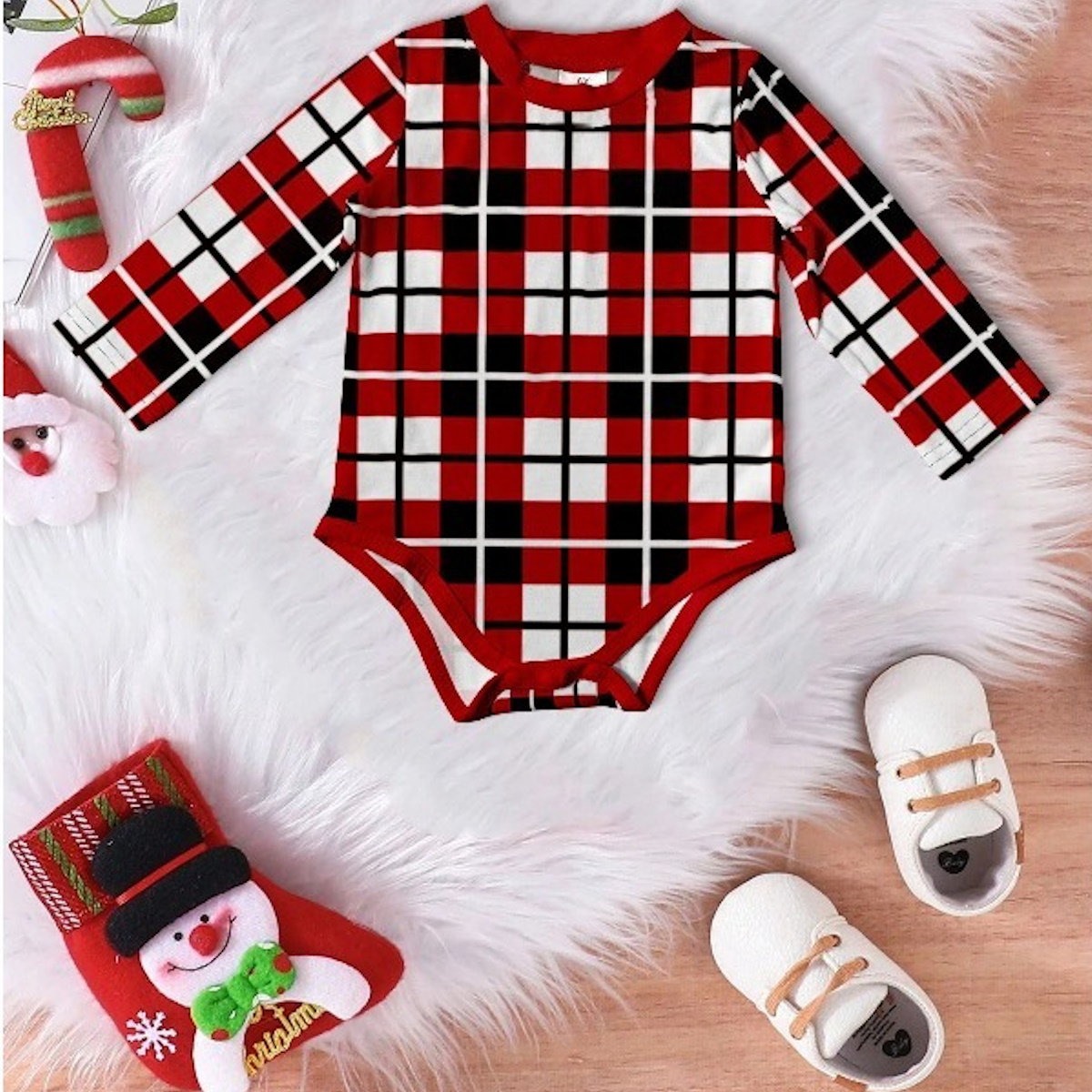 Short Sleeve Family Matching Pajama Set with Plaid Rudolph and Santa Hat Print - ChildAngle