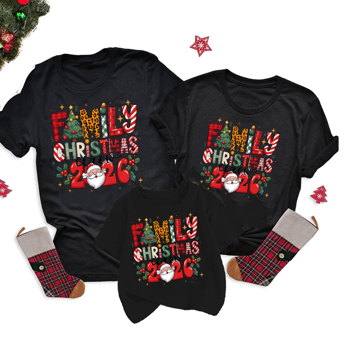 Black and Red Plaid Short Sleeve Family Matching Christmas Pajamas Letter Print Family Christmas 2026 - ChildAngle