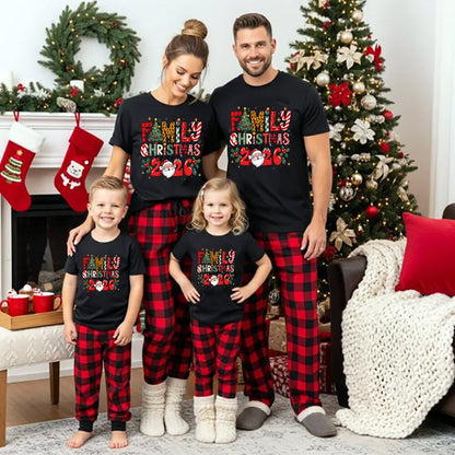 Black and Red Plaid Short Sleeve Family Matching Christmas Pajamas Letter Print Family Christmas 2026 - ChildAngle