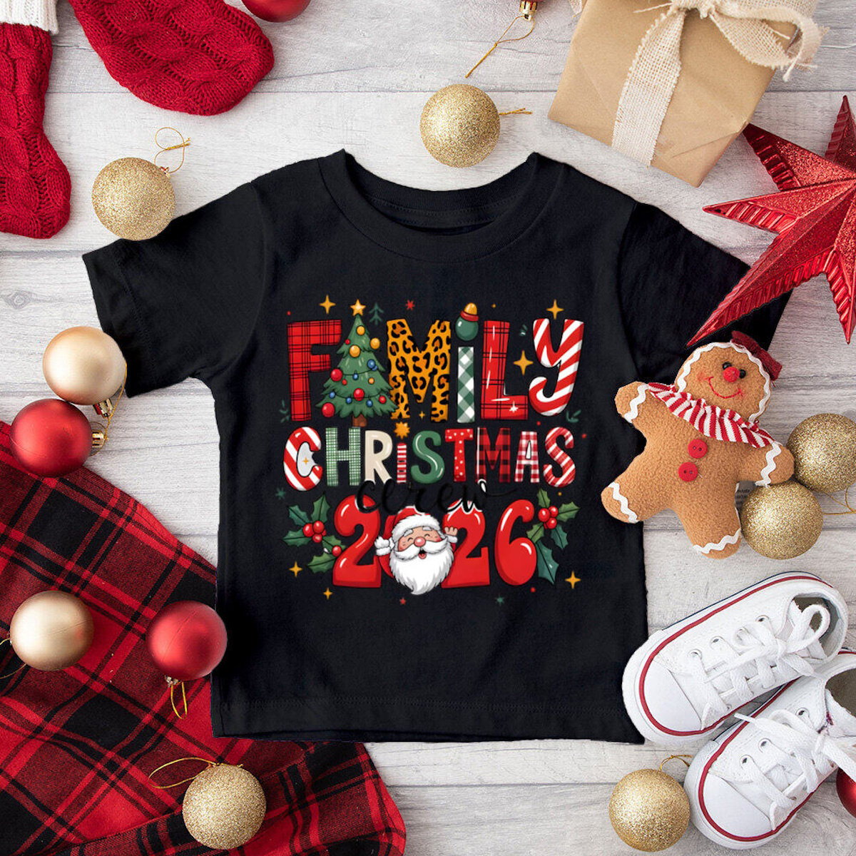 Black and Red Plaid Short Sleeve Family Matching Christmas Pajamas Letter Print Family Christmas 2026 - ChildAngle