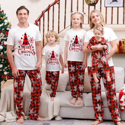 Snowflakes Short Sleeve Family Matching Christmas Pajama Set Christmas Tree Rudolph Reindeer Hat - ChildAngle