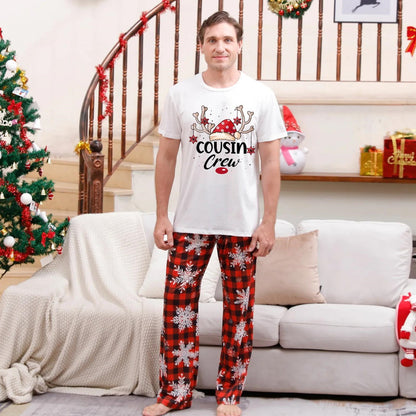 Snowflakes Short Sleeve Family Matching Christmas Pajama Set Christmas Tree Rudolph Reindeer Hat - ChildAngle