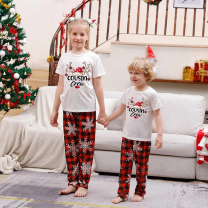 Snowflakes Short Sleeve Family Matching Christmas Pajama Set Christmas Tree Rudolph Reindeer Hat - ChildAngle
