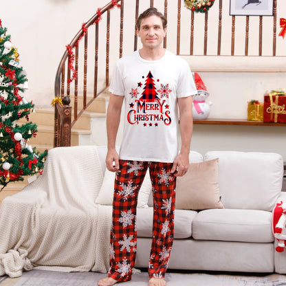 Snowflakes Short Sleeve Family Matching Christmas Pajama Set Christmas Tree Rudolph Reindeer Hat - ChildAngle