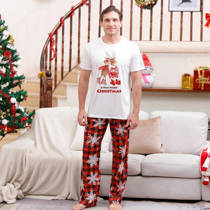 Snowflakes Short Sleeve Family Matching Christmas Pajama Set Christmas Tree Rudolph Reindeer Hat - ChildAngle