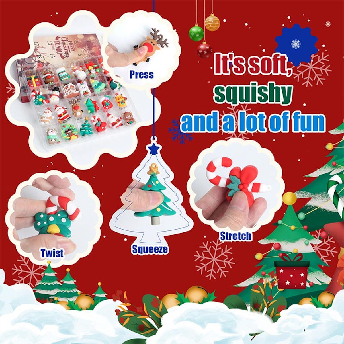 Christmas Squishy Advent Calendar with 24 PCS Ornaments Countdown - ChildAngle