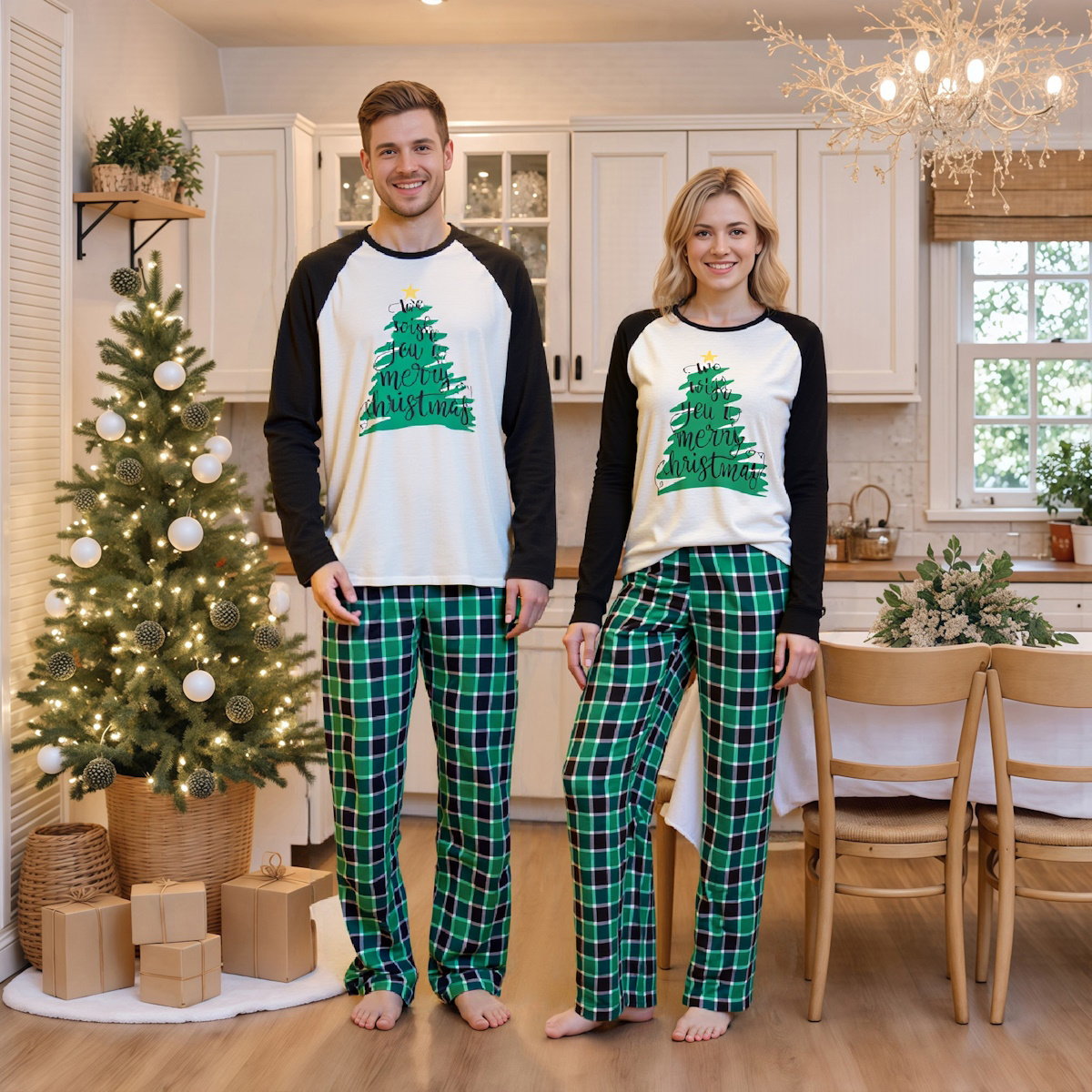 We Wish You A Merry Christmas Letter Print Christmas Tree Family Matching Pajama Set - ChildAngle