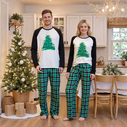 We Wish You A Merry Christmas Letter Print Christmas Tree Family Matching Pajama Set - ChildAngle