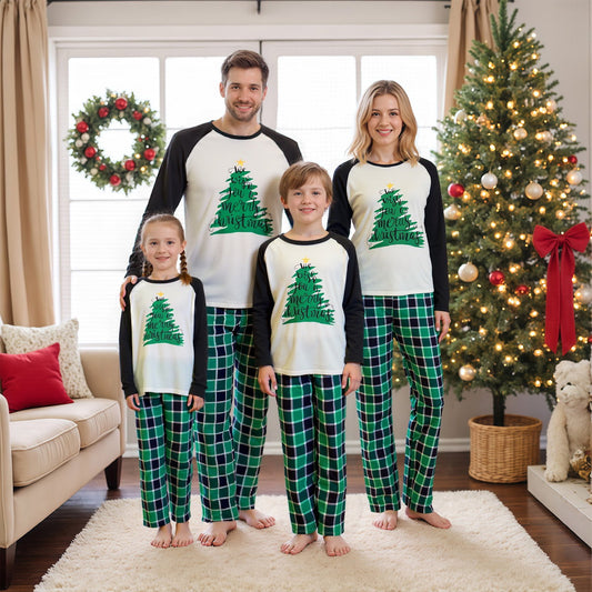 We Wish You A Merry Christmas Letter Print Christmas Tree Family Matching Pajama Set - ChildAngle