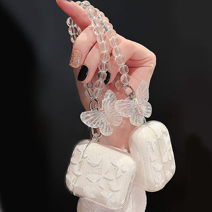 Clear Crystal Butterfly Style AirPods Case with Butterfly Pendant Bead Bracelets - ChildAngle