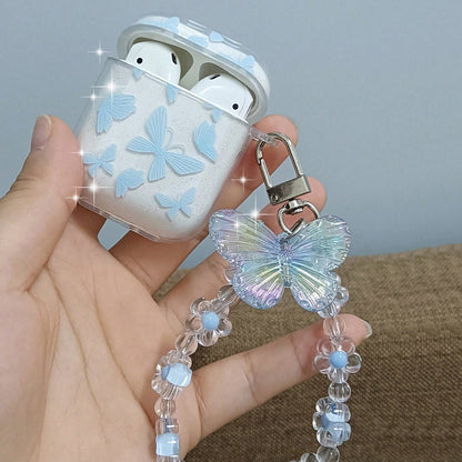 Clear Crystal Butterfly Style AirPods Case with Butterfly Pendant Bead Bracelets - ChildAngle
