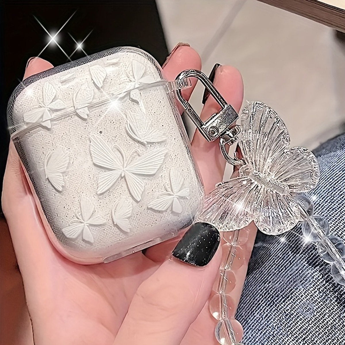 Clear Crystal Butterfly Style AirPods Case with Butterfly Pendant Bead Bracelets - ChildAngle