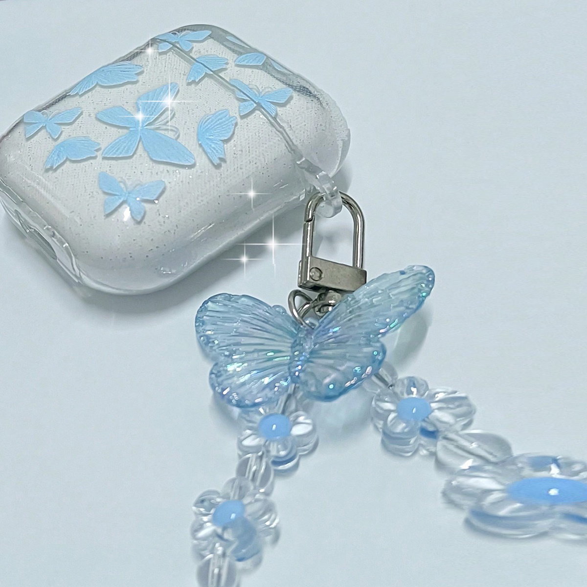 Clear Crystal Butterfly Style AirPods Case with Butterfly Pendant Bead Bracelets - ChildAngle