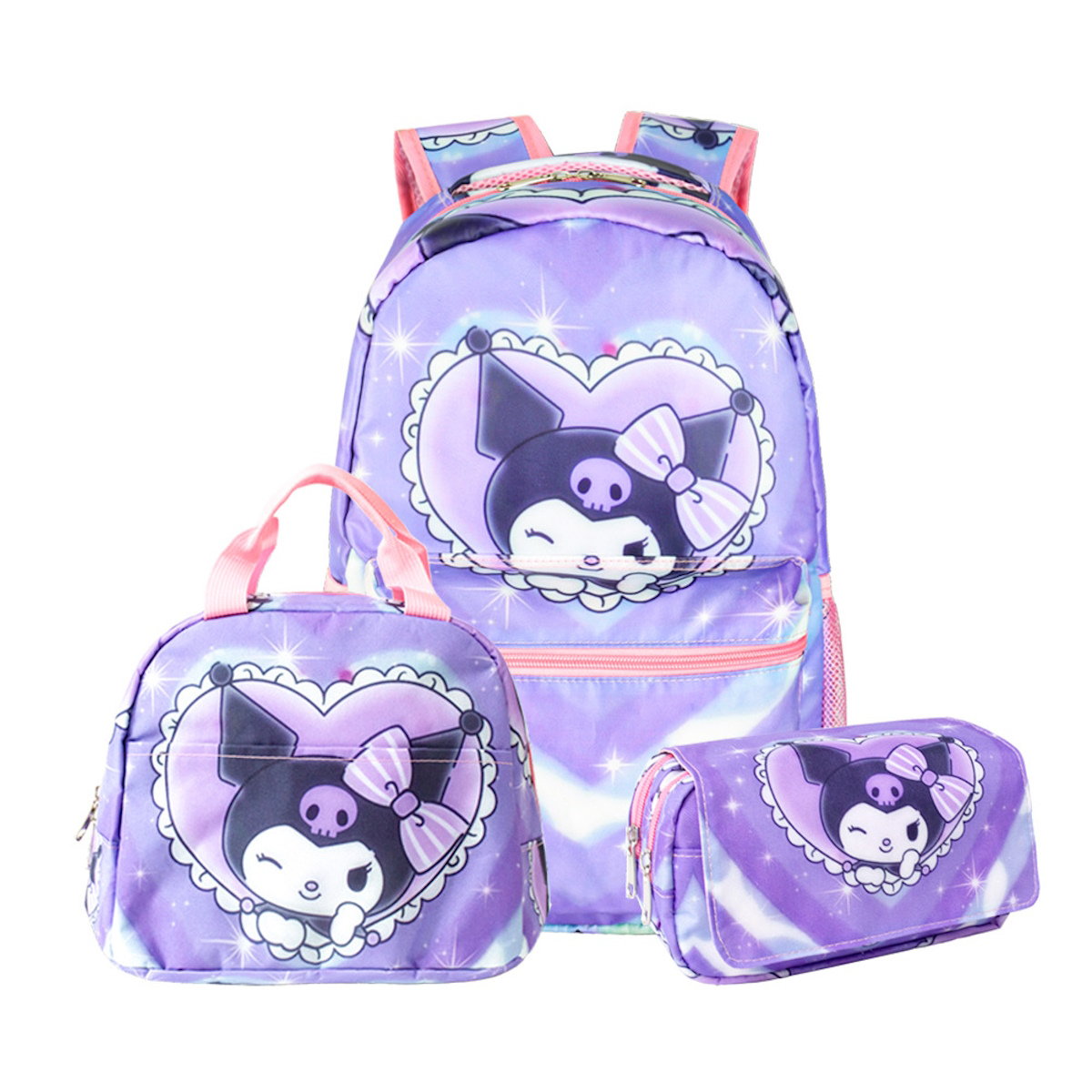 Roblox Stitch Sanrio Kuromi Hello Kitty Cinnamoroll 3PCS Cute Cartoon Backpack and Lunchbox Pencil Case Set for School - ChildAngle