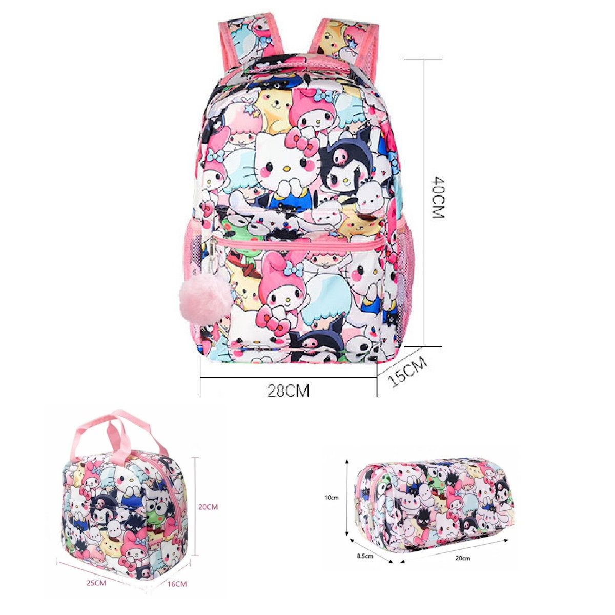 Roblox Stitch Sanrio Kuromi Hello Kitty Cinnamoroll 3PCS Cute Cartoon Backpack and Lunchbox Pencil Case Set for School - ChildAngle