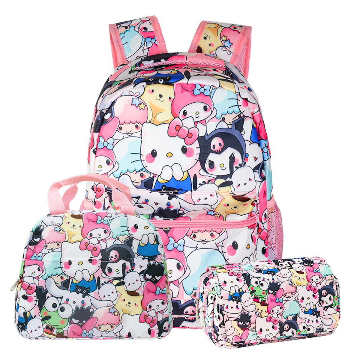Roblox Stitch Sanrio Kuromi Hello Kitty Cinnamoroll 3PCS Cute Cartoon Backpack and Lunchbox Pencil Case Set for School - ChildAngle