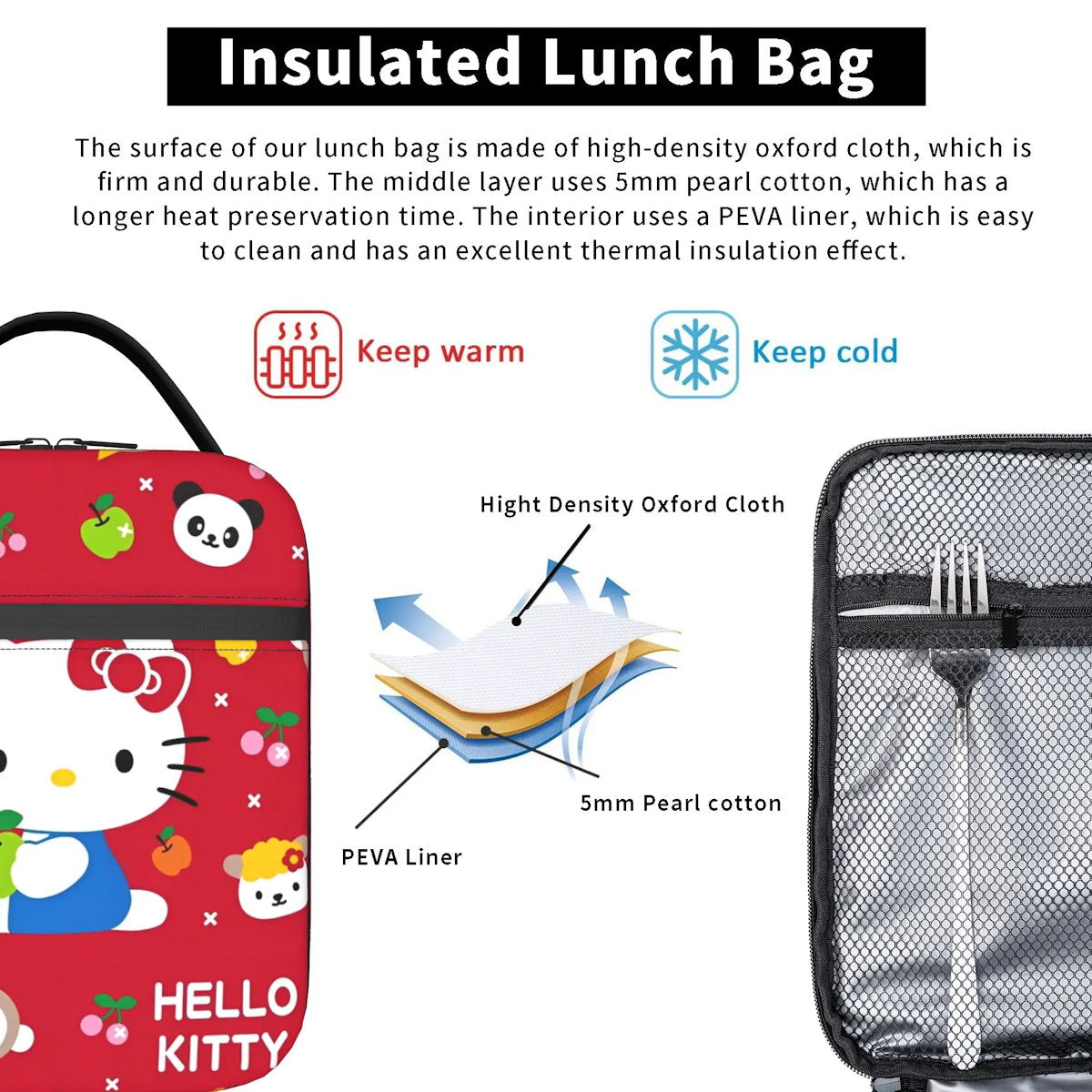 Cute Pattern Hello Kitty Lunch Bags Portable Insulated School Lunch Bag - ChildAngle