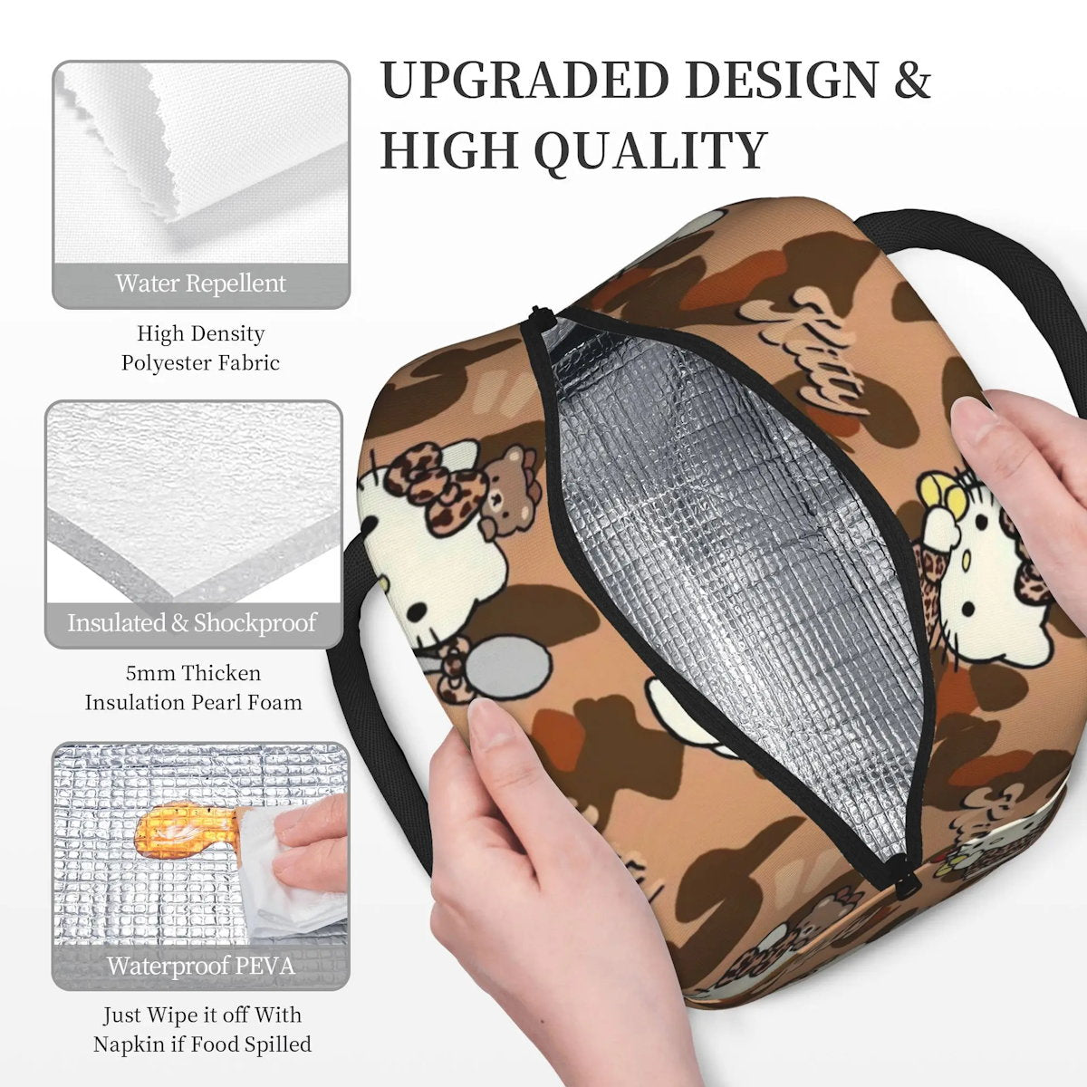 Hello Kitty Lunch Bags Portable Insulated Tote for Schools - ChildAngle
