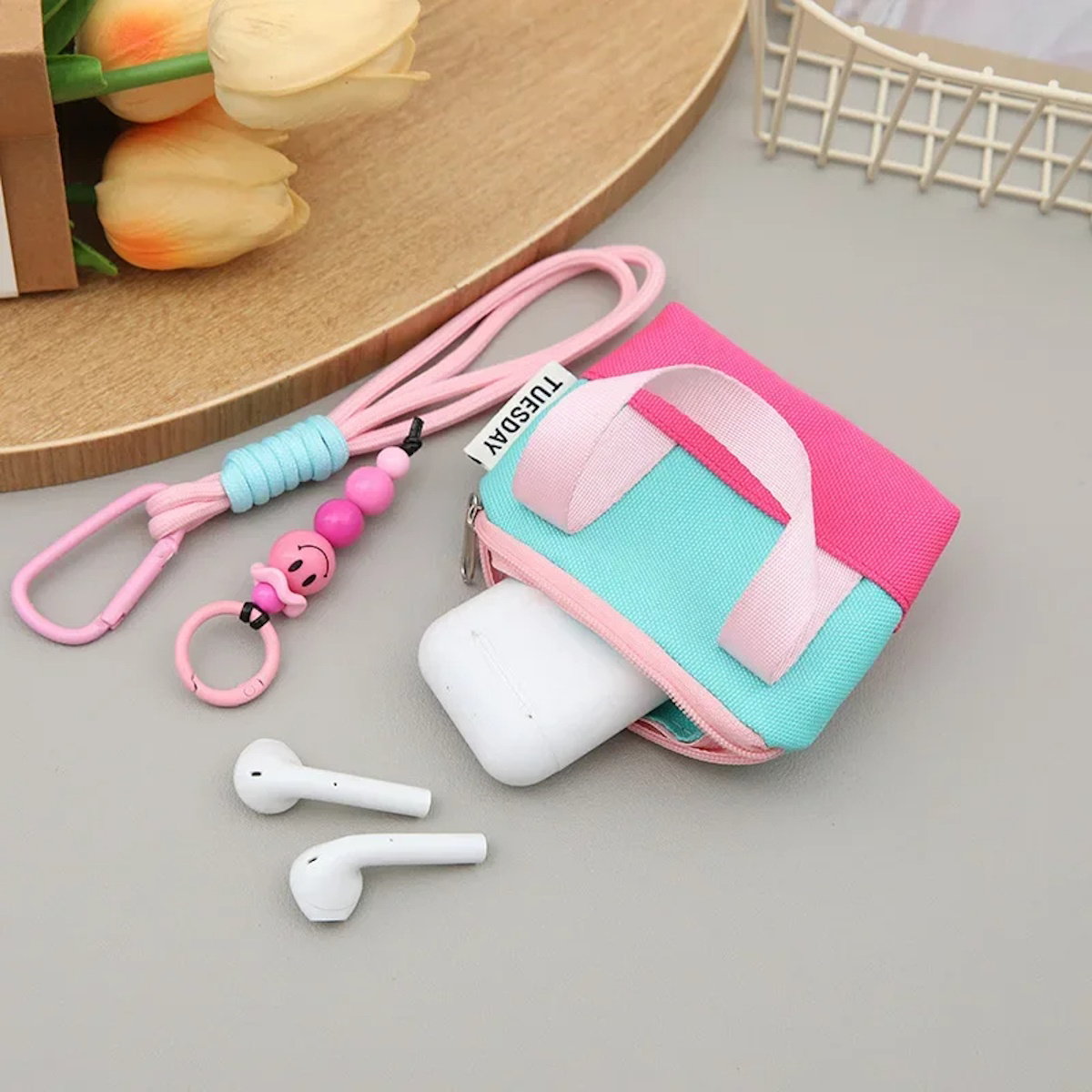 Set of canvas colorful small handbags with straps for AirPods and all Earphones - ChildAngle Universal AirPods Case