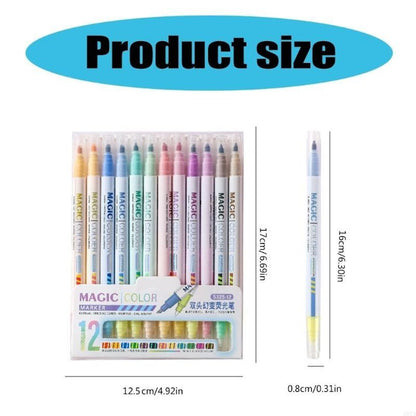 6/12 PCS Double Tip Non Bleed Color Changing Highlighters Pen Set for Students - ChildAngle