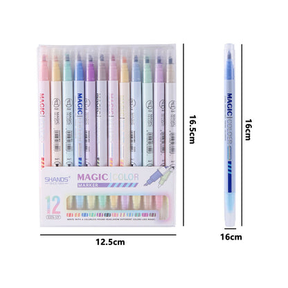 6/12 PCS Double Tip Non Bleed Color Changing Highlighters Pen Set for Students - ChildAngle