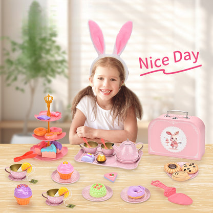 Easter Bunny Afternoon Tea Party Pretend Play Toys with Alloy Storage Box - ChildAngle