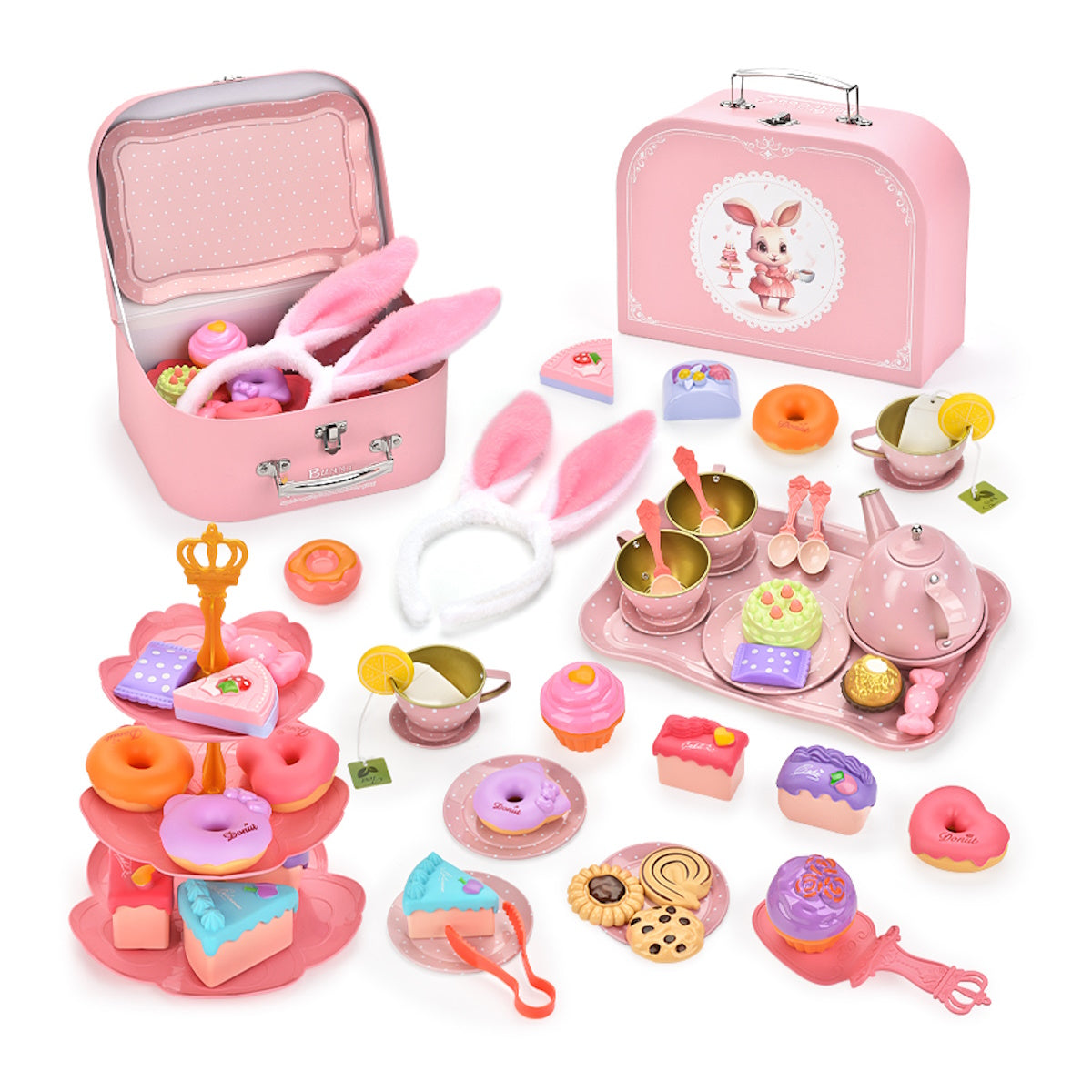 Easter Bunny Afternoon Tea Party Pretend Play Toys with Alloy Storage Box - ChildAngle