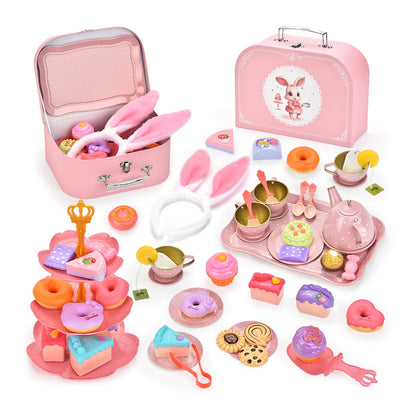 Easter Bunny Afternoon Tea Party Pretend Play Toys with Alloy Storage Box - ChildAngle
