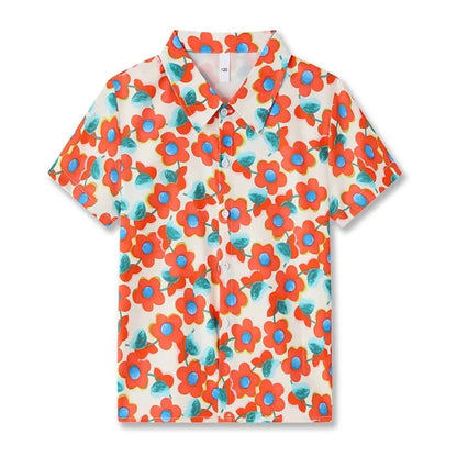 Off-Shoulder Flower Print Family Matching Dress White Shirts and Flower Print Shirts Shorts - ChildAngle Family Matching Swimsuits for Beach