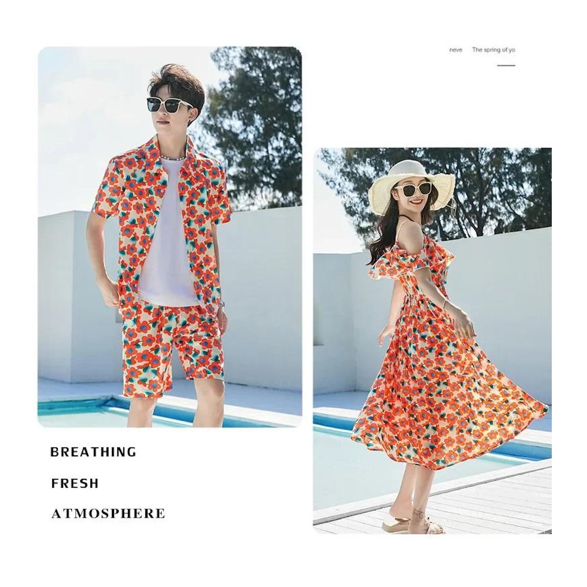 Off-Shoulder Flower Print Family Matching Dress White Shirts and Flower Print Shirts Shorts - ChildAngle Family Matching Swimsuits for Beach