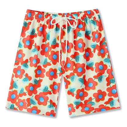 Off-Shoulder Flower Print Family Matching Dress White Shirts and Flower Print Shirts Shorts - ChildAngle Family Matching Swimsuits for Beach