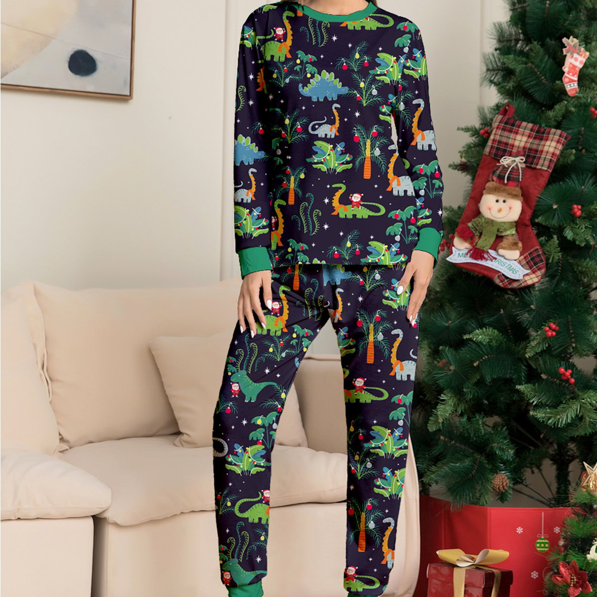 Allover dinosaur print family matching pajama set - ChildAngle Christmas Family Matching Pajama Set