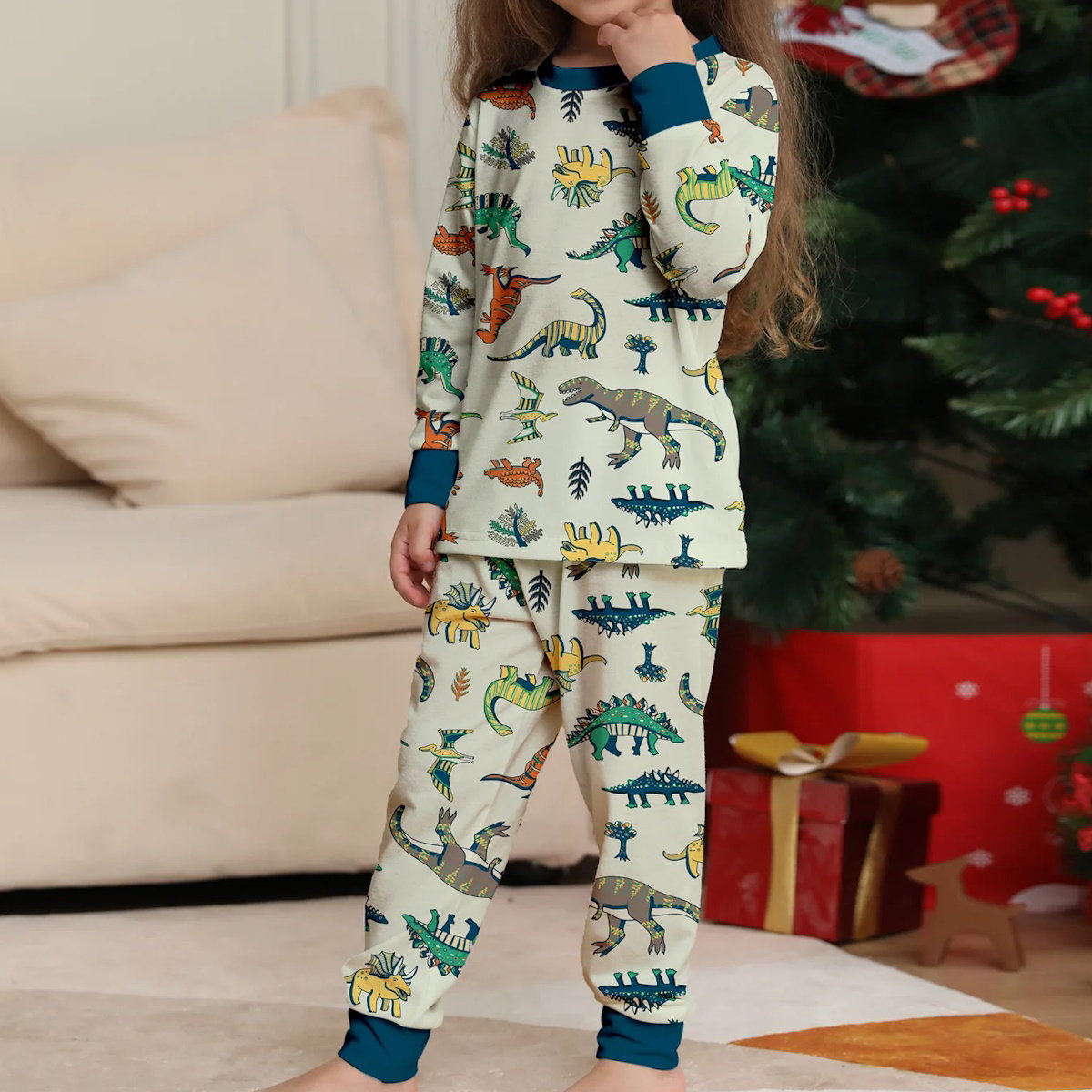 Allover dinosaur print family matching pajama set - ChildAngle Christmas Family Matching Pajama Set