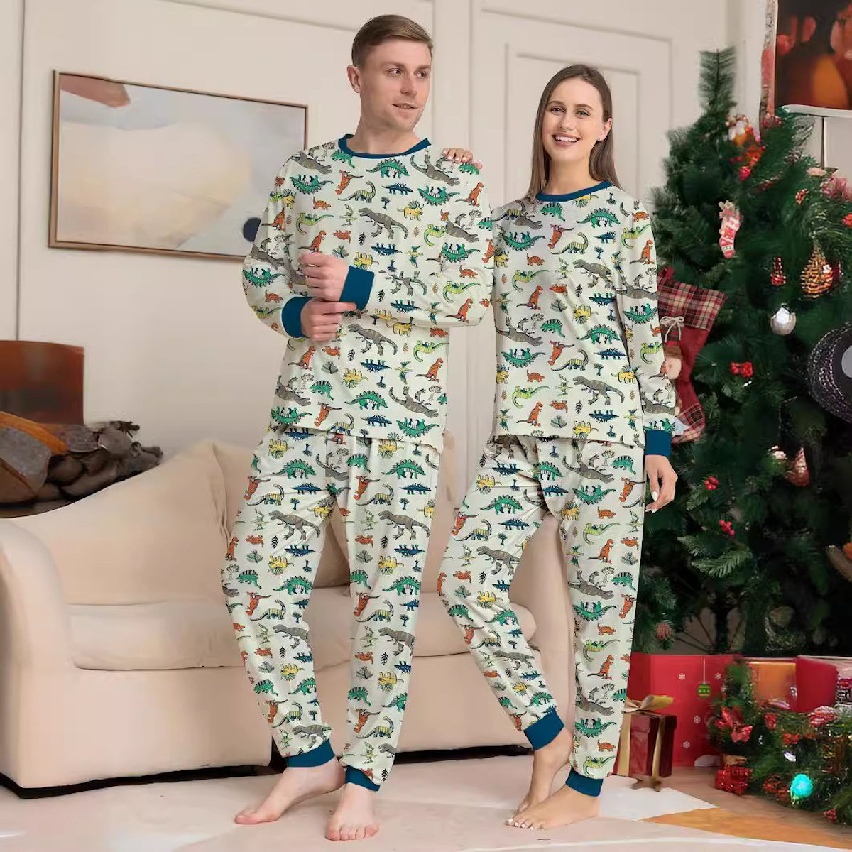 Allover dinosaur print family matching pajama set - ChildAngle Christmas Family Matching Pajama Set