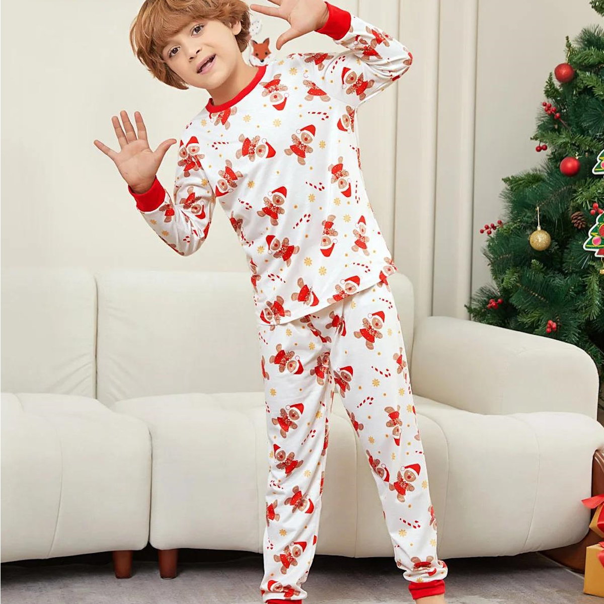 Allover Print Long Sleeve Gingerbread Family Pajamas - ChildAngle